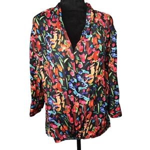 David Lerner Womens S V Neck Black Watercolor Spots Office Career Artist Colorfu